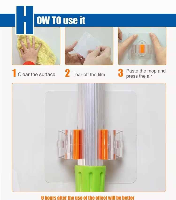 TGOPIT حامل مكنسة 6 قطع - حامل ممسحة ذاتي اللصق مثبت على الحائط مقاوم للماء ومضاد للصدأ وقوي لحمل المكنسة والممسحة في المنزل والمطبخ والحمام والحديقة - Image 5