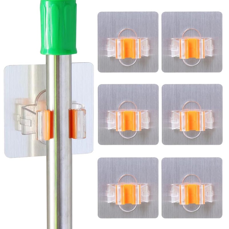 TGOPIT حامل مكنسة 6 قطع - حامل ممسحة ذاتي اللصق مثبت على الحائط مقاوم للماء ومضاد للصدأ وقوي لحمل المكنسة والممسحة في المنزل والمطبخ والحمام والحديقة - Image 1