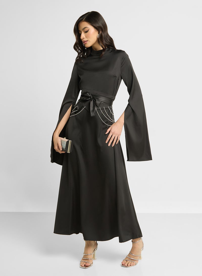 Khizana Satin Belted Dress - Image 1