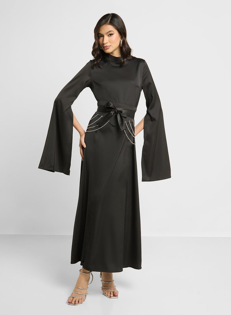 Khizana Satin Belted Dress - Image 4