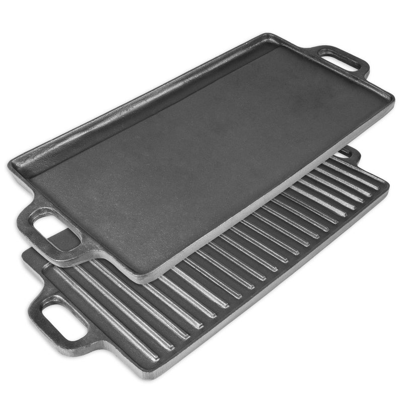 ProSource 2-in-1 Reversible 19.5” x 9” Cast Iron Griddle with Handles, Preseasoned & Non-Stick for Gas Stovetop, Oven, and Open Fire. - Image 1