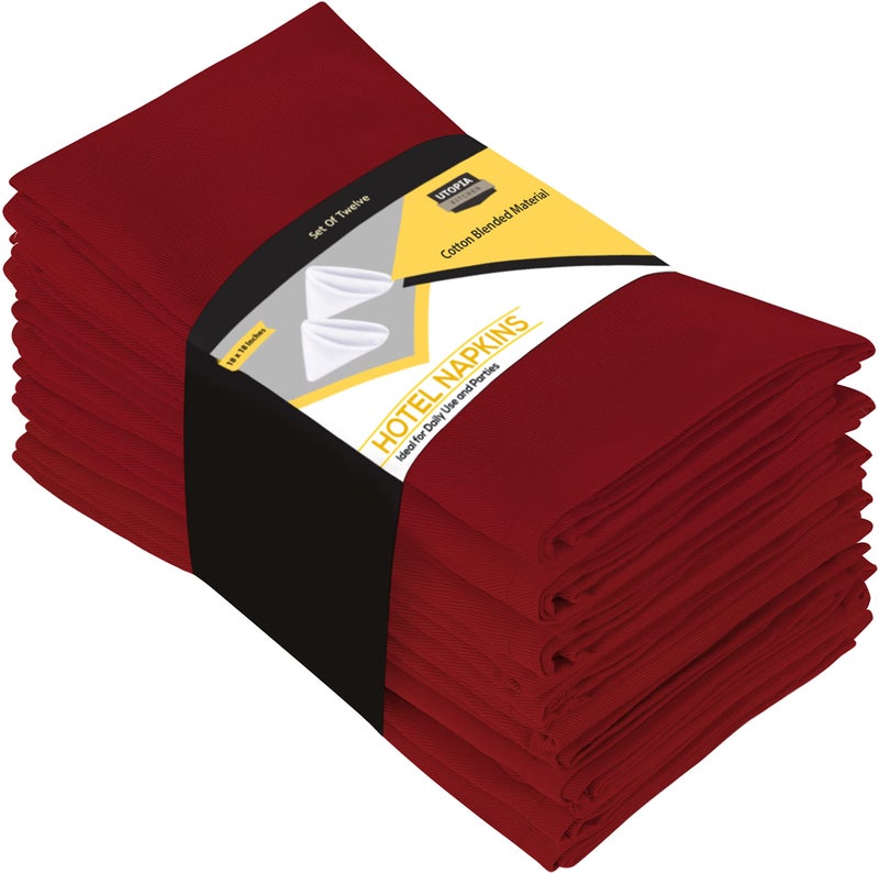 مناديل مطبخ يوتوبيا حمراء 12 حزمة 18x18 بوصة مصنوعة من قطن قابل للامتصاص وقابل للغسل وإعادة الاستخدام للعشاء والمطاعم والغداء وحفلات الزفاف والفنادق