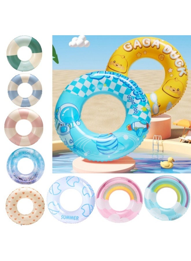 Generic - Thickened Children's Striped Adult Swimming Ring Inflatable Underarm Ring Net Red Floating Ring Double Airbag Swimming Ring-Outer Diameter After Inflation:70#(suitable For 5-9 Years Old)-Inside Diameter After Inflation:blue Clouds - Image 1