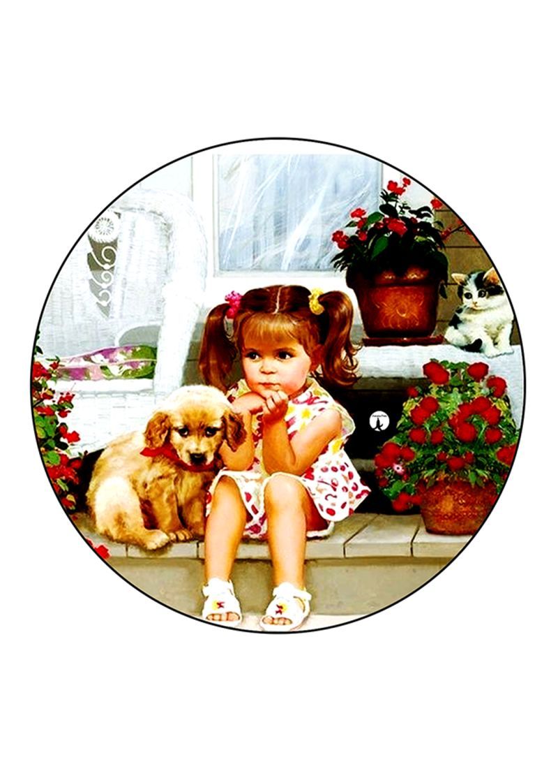 RKN Girl Printed Mouse Pad Round  Multicolour