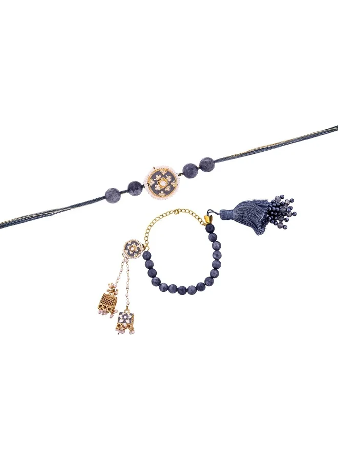 VOYLLA White Pearls Beaded And Enamelled Bhaiya Bhabhi Rakhi'S