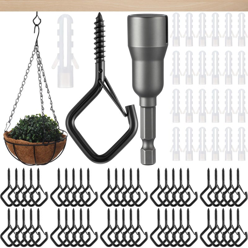 LEIFIDE 150 Pcs Heavy Duty Ceiling Hooks for Hanging Plants Screw in Hooks with Safety Buckle for Outdoor String Light Metal Plant Hook for Bird Feeder Wind Chimes Patio Garden Decor - Image 2