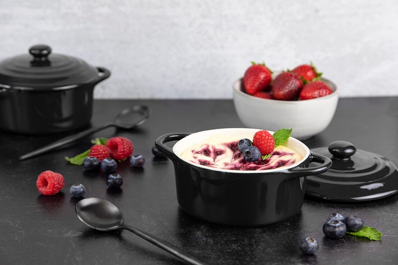 Kook Ceramic Mini Cocotte Set, Small Casserole Dishes with Lids and Handles, Individual Baking Ramekins, Oven safe 350F, Microwave & Dishwasher Safe, Stoneware, 12 oz, Set of 4, (Black) - Image 5
