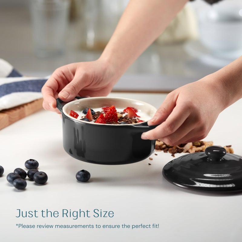 Kook Ceramic Mini Cocotte Set, Small Casserole Dishes with Lids and Handles, Individual Baking Ramekins, Oven safe 350F, Microwave & Dishwasher Safe, Stoneware, 12 oz, Set of 4, (Black) - Image 4
