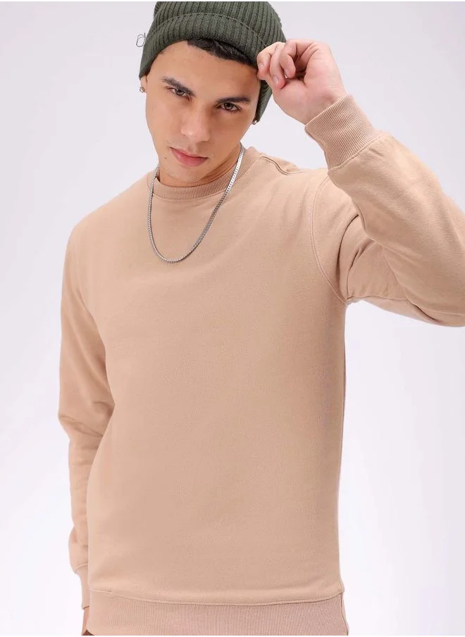 The Indian Garage Co Men Regular Fit Solid Crew Neck Overhead Sweatshirt