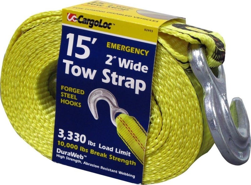 CargoLoc 85493 2-Inch by 15-Feet Emergency Tow Strap with Hooks
