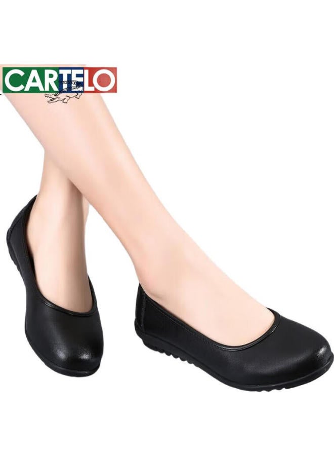 CARTELO Women'S Shoes Wedge Heel Round Toe Single Shoes Professional Women'S Leather Shoes Kdldx-2138 Black Size 39 - Image 1