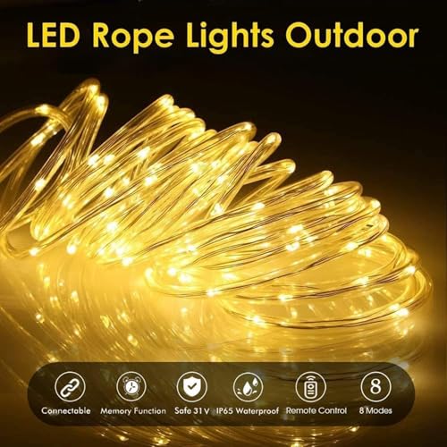 GIGAWATTS GW-502-100 12m Solar Strip Lights 100 LED | 8 Modes Rope Lamp with 800mAh Battery & 2V Panel, BIS Approved, Waterproof Solar Strip Light Outdoor for Garden & Balcony (Pack of 1, Warm White) - Image 3