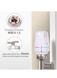 KASTWAVE صمام مشعاع ثيرموستاتي 2 قطعة رأس صمامات ثيرموستاتي فقط رأس ترموستات المشعاع M30 × 1.5 رأس استبدال صمامات المشعاع القياسية للمكتب المنزلي  - Image 2