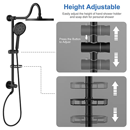 Tearel 9 Inches Rainfall Shower Head and Handheld Showerhead Combo Shower System with Slide Bar, Matte Black - Image 4