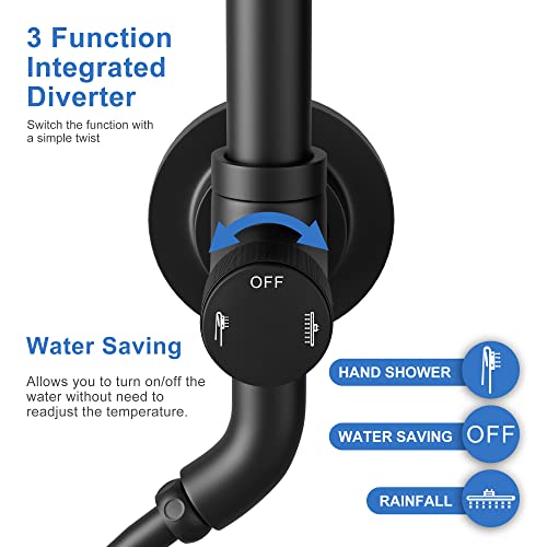 Tearel 9 Inches Rainfall Shower Head and Handheld Showerhead Combo Shower System with Slide Bar, Matte Black - Image 5