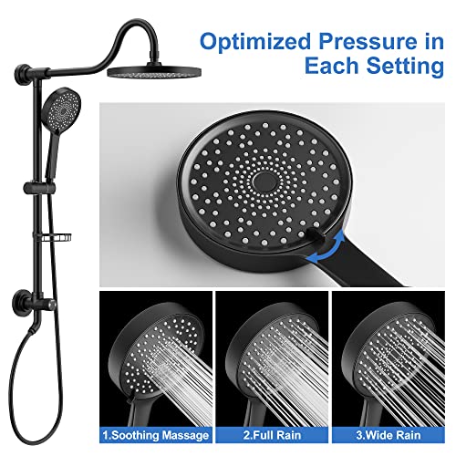 Tearel 9 Inches Rainfall Shower Head and Handheld Showerhead Combo Shower System with Slide Bar, Matte Black - Image 2