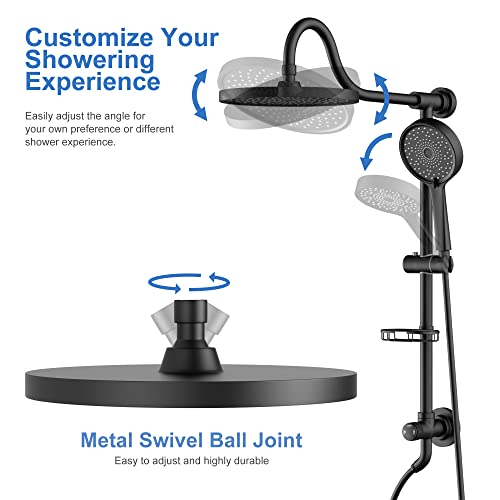 Tearel 9 Inches Rainfall Shower Head and Handheld Showerhead Combo Shower System with Slide Bar, Matte Black - Image 3