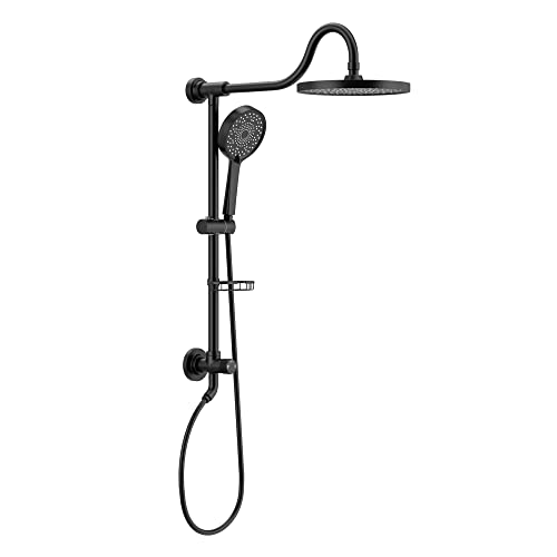 Tearel 9 Inches Rainfall Shower Head and Handheld Showerhead Combo Shower System with Slide Bar, Matte Black - Image 1