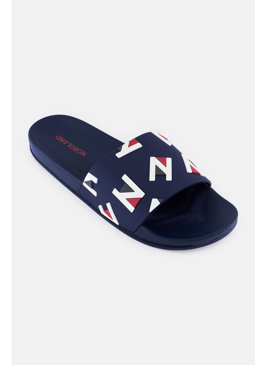 Nordland Men Brand Logo Slip On Slides, Navy  - Image 1