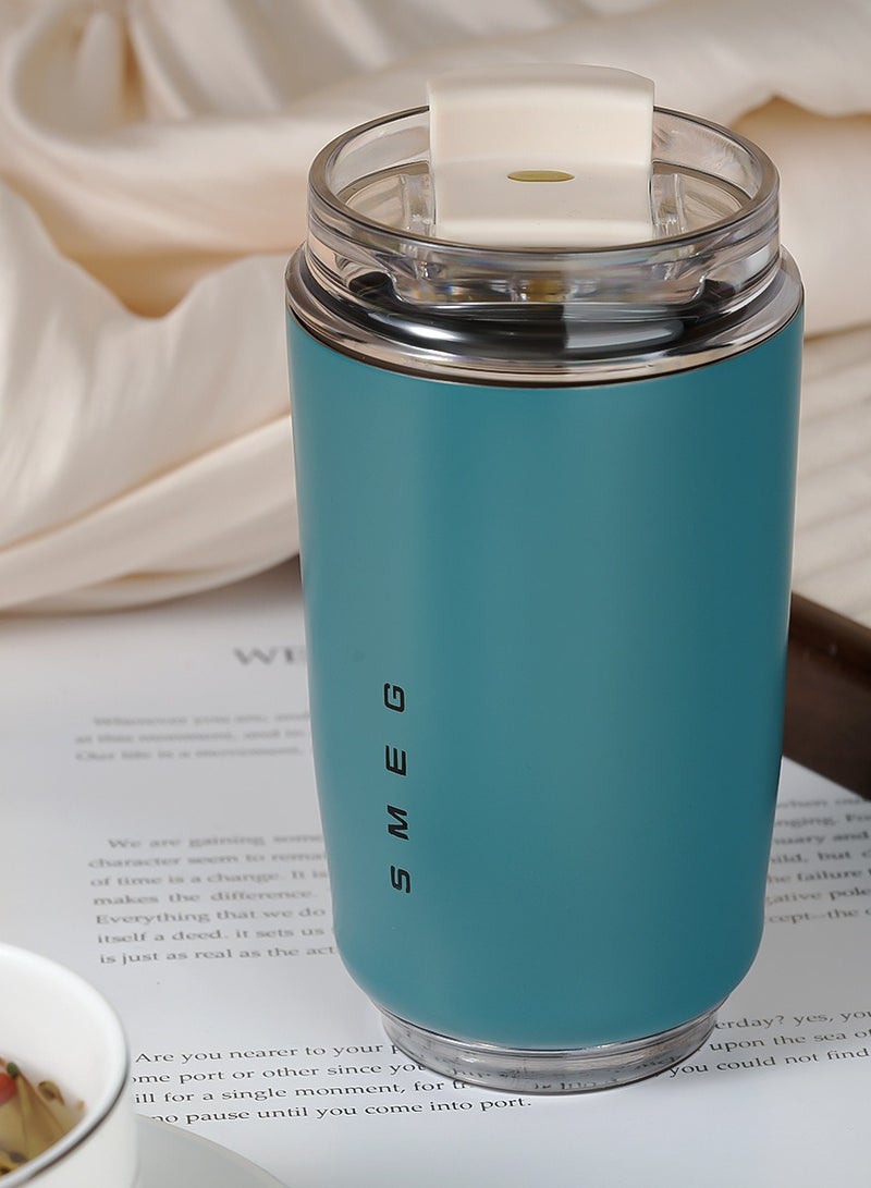 سميج كوب سفر معزول بجدار مزدوج - كوب قهوة مانع للتسرب سعة 350 مل للمشروبات الساخنة والباردة (أزرق مخضر) - Image 1