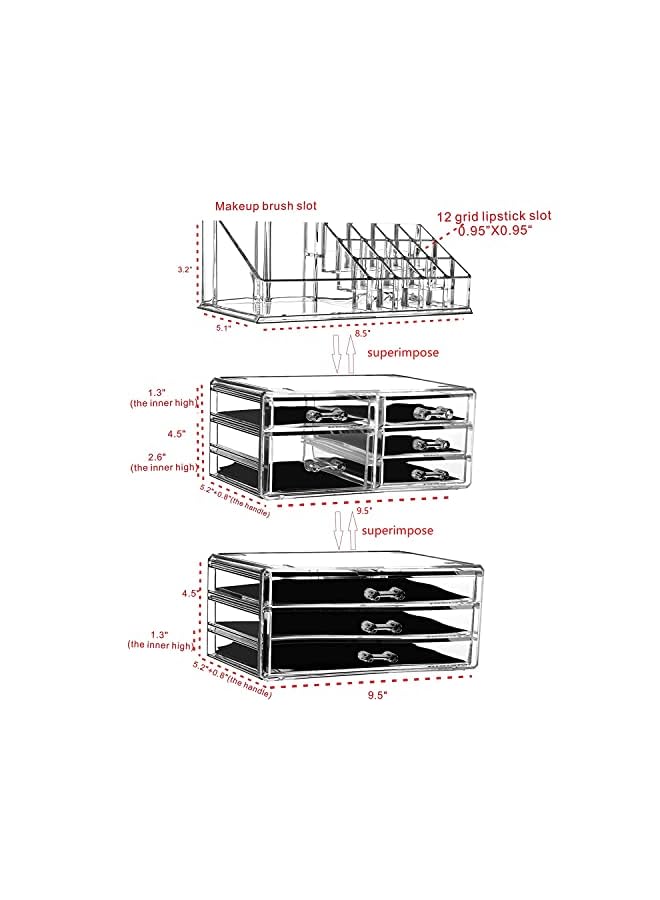 IAF Makeup Storage Box, Cosmetic Display Box, Jewelry Organizer, Transparent Stackable Storage Box for Makeup, Jewelry, Beauty Skin Care Product Organizing (6402+6409+1029, E) - Image 2