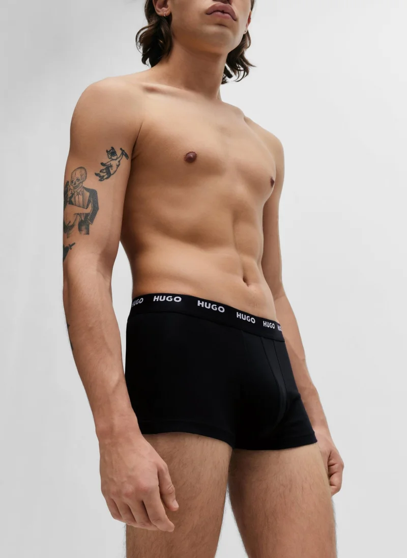 HUGO Five-pack of stretch-cotton trunks with logo waistbands