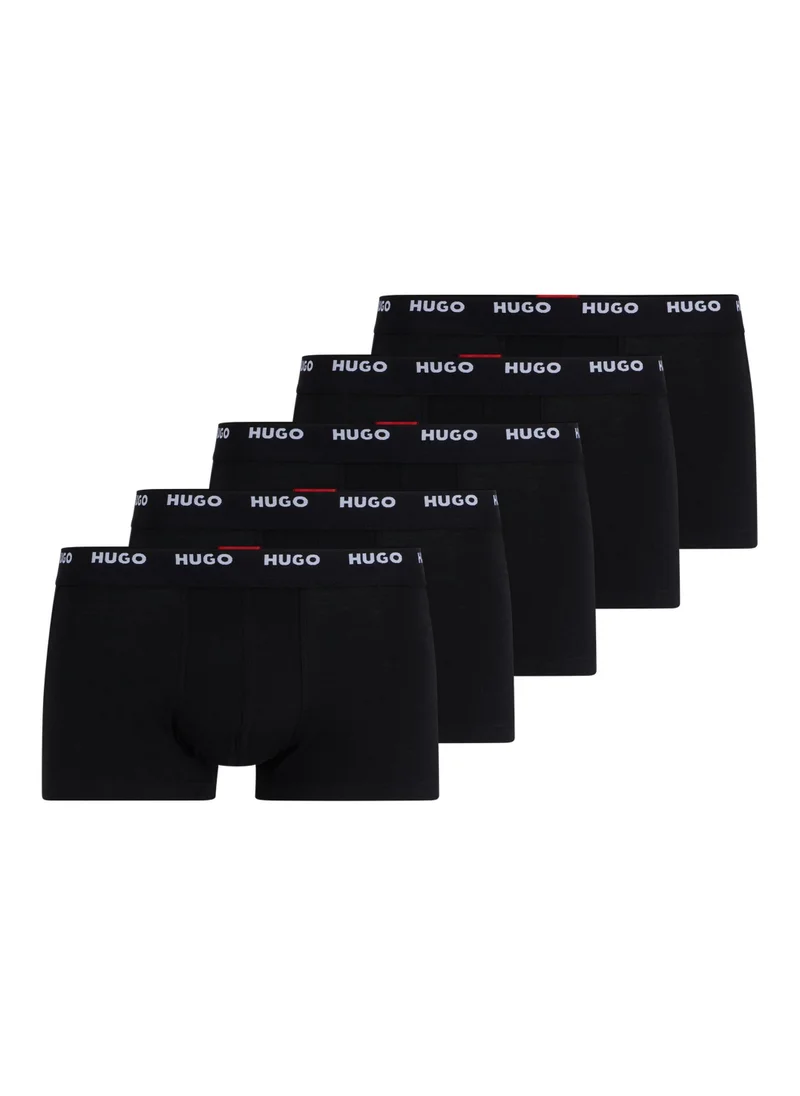 HUGO Five-pack of stretch-cotton trunks with logo waistbands