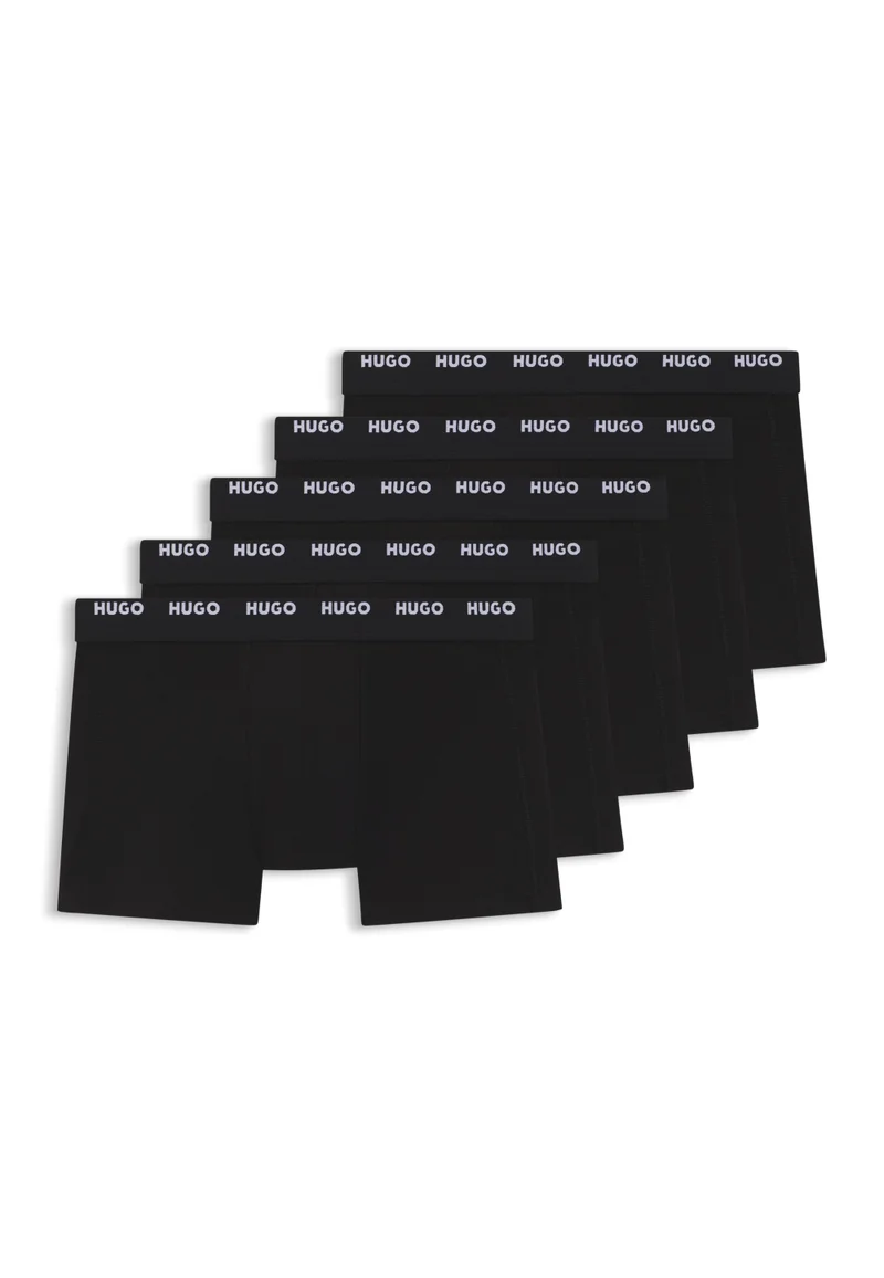 HUGO Five-pack of stretch-cotton trunks with logo waistbands