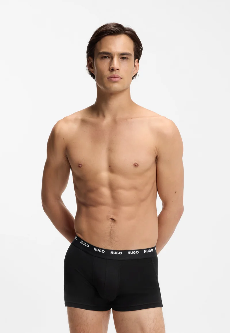 HUGO Five-pack of stretch-cotton trunks with logo waistbands