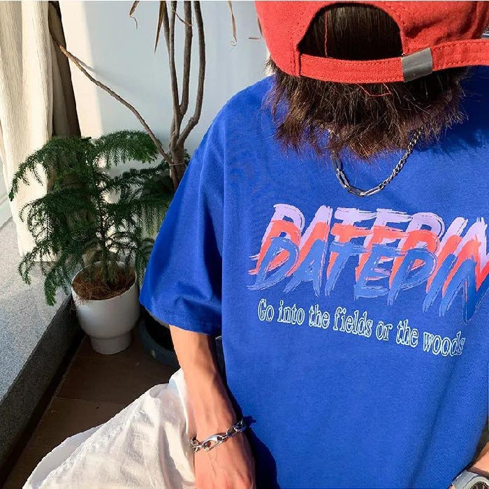 New Pure Cotton 2024 Couple Short Sleeve T-Shirt New Ins Hong Kong Style Ruan Shuai Bm Style Loose Casual All-Match Half Sleeve Body - Image 1