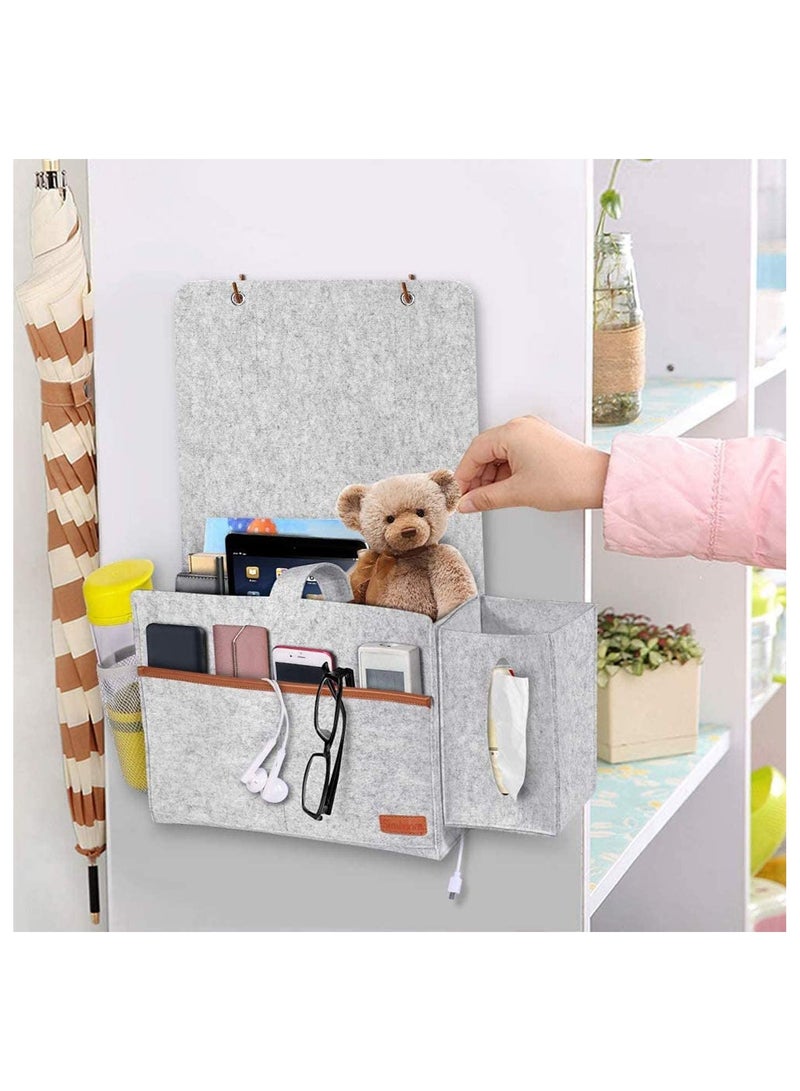 SYOSI Bedside Organiser Storage Caddy Hanging Bag with Large Pockets for Remote Control Book Newspaper Phone Water Bottle Light Grey - Image 2