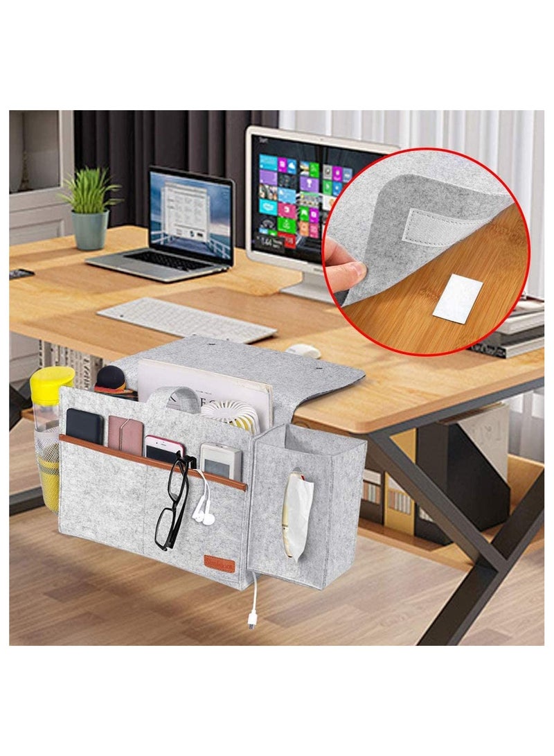 SYOSI Bedside Organiser Storage Caddy Hanging Bag with Large Pockets for Remote Control Book Newspaper Phone Water Bottle Light Grey - Image 4