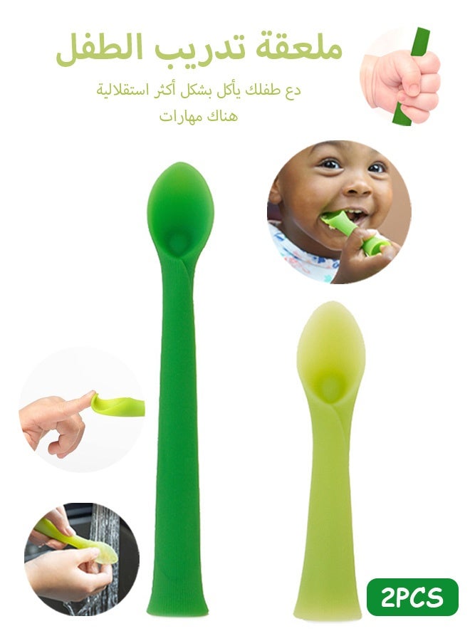 Photon 2 ملعقة تغذية من السيليكون، ملعقة تدريب ذات رأس ناعم من السيليكون للأطفال الرضع والأطفال الصغار في المرحلة الأولى من العمر، أدوات تغذية متينة للفطام - Image 1