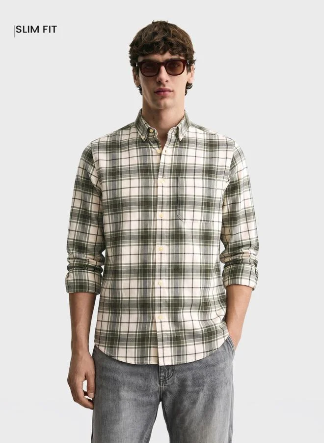 Men Slim Fit Checked Button-Down Collar Casual Shirt