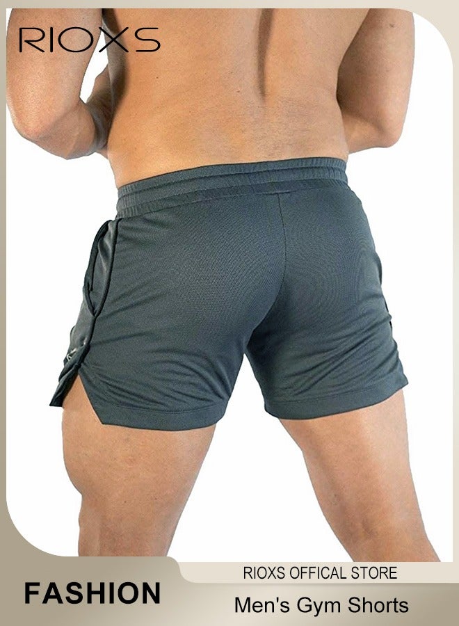 RIOXS شورتات رجالية، شورت رياضي بطول 5 إنش، شورتات جري سريعة الجفاف، شورتات رياضية خفيفة الوزن مع جيوب، شورتات جري مع حبل سحب للرجال، شورتات تدريب كمال الأجسام القابلة للتنفس - Image 2