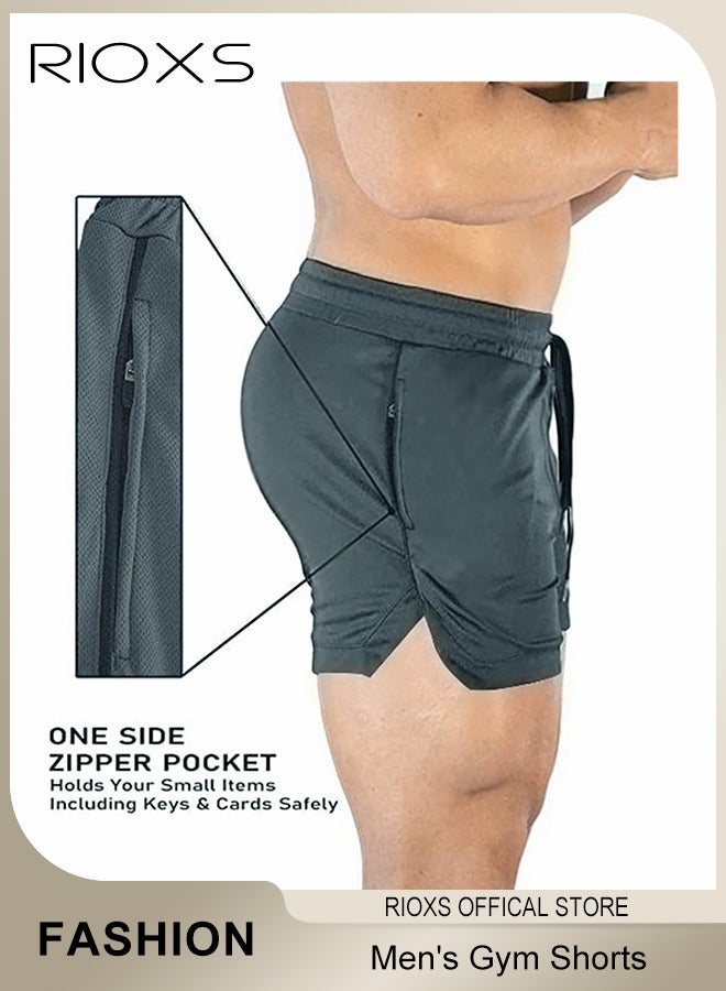 RIOXS شورتات رجالية، شورت رياضي بطول 5 إنش، شورتات جري سريعة الجفاف، شورتات رياضية خفيفة الوزن مع جيوب، شورتات جري مع حبل سحب للرجال، شورتات تدريب كمال الأجسام القابلة للتنفس - Image 3