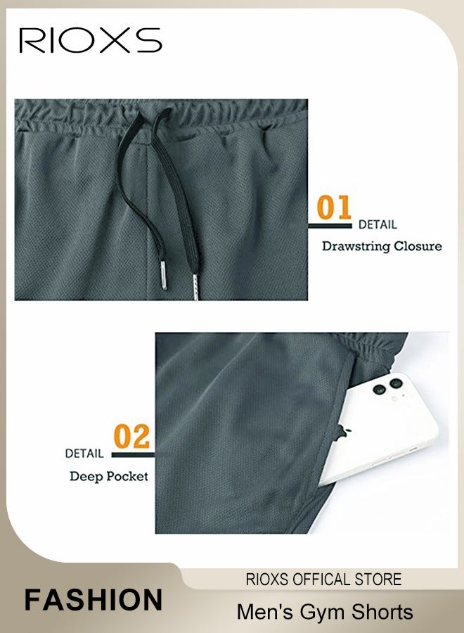 RIOXS شورتات رجالية، شورت رياضي بطول 5 إنش، شورتات جري سريعة الجفاف، شورتات رياضية خفيفة الوزن مع جيوب، شورتات جري مع حبل سحب للرجال، شورتات تدريب كمال الأجسام القابلة للتنفس - Image 4
