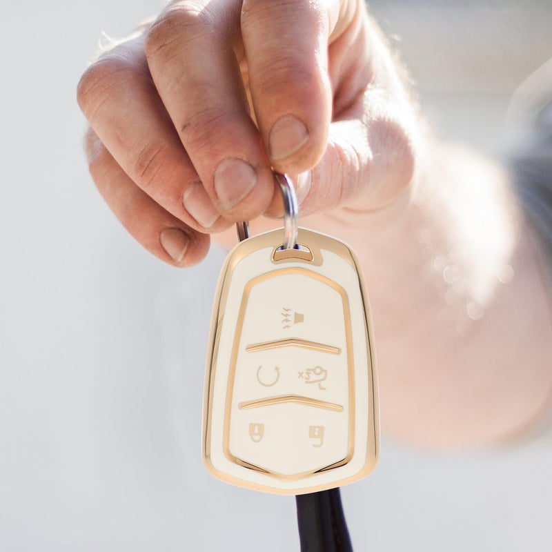 Gold Trim 5 Button White Key Fob Cover Case Compatible with Premium Vehicle Models - Image 4