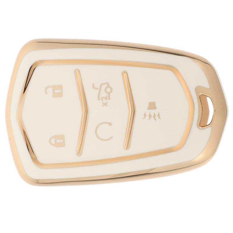 Gold Trim 5 Button White Key Fob Cover Case Compatible with Premium Vehicle Models - Image 2