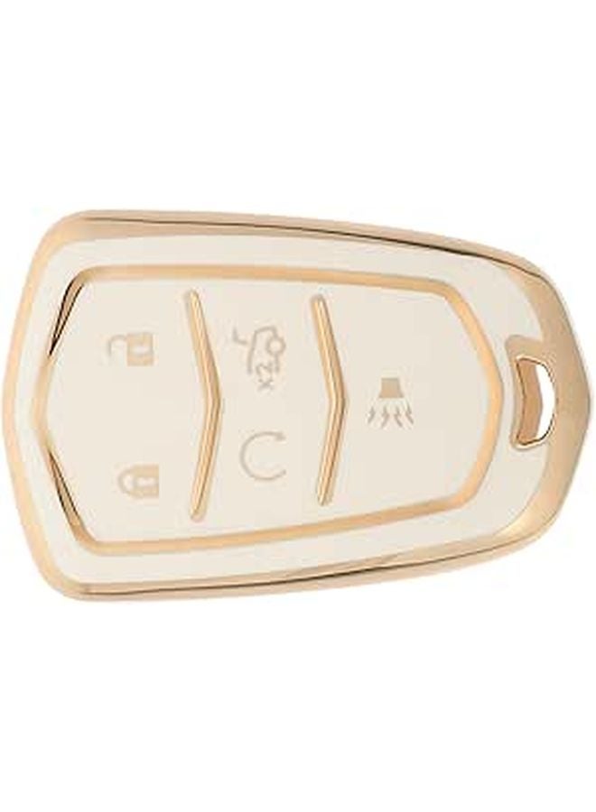 Gold Trim 5 Button White Key Fob Cover Case Compatible with Premium Vehicle Models - Image 1