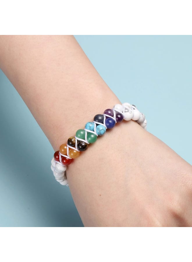 Top Plaza Bead Chakra Bracelet 7 Chakras Healing Crystals Bracelet Yoga Stone Beads Bracelets Meditation Relax Anxiety Bangle for Womens Mens, 6.5 inches, Crystal  - Image 2