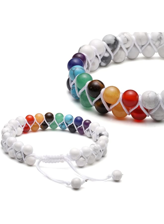 Top Plaza Bead Chakra Bracelet 7 Chakras Healing Crystals Bracelet Yoga Stone Beads Bracelets Meditation Relax Anxiety Bangle for Womens Mens, 6.5 inches, Crystal  - Image 3