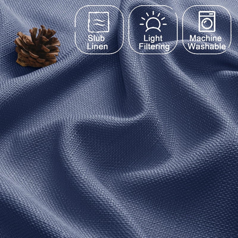 Chyhomenyc Blue Curtains 30 Inch Length Faux Linen Textured Small Cafe Curtains Light Filtering Short Curtains For Basement Curtains Window 30X30 Inch 2Pcs - Image 2