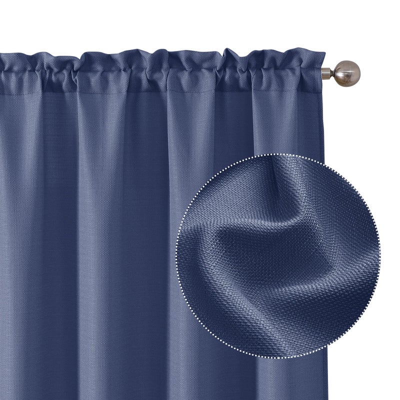 Chyhomenyc Blue Curtains 30 Inch Length Faux Linen Textured Small Cafe Curtains Light Filtering Short Curtains For Basement Curtains Window 30X30 Inch 2Pcs - Image 3
