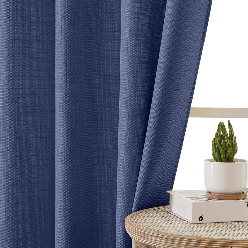 Chyhomenyc Blue Curtains 30 Inch Length Faux Linen Textured Small Cafe Curtains Light Filtering Short Curtains For Basement Curtains Window 30X30 Inch 2Pcs - Image 4