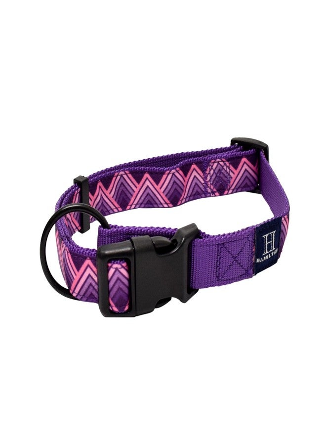 Hamilton Adjustable Nylon Dog Collar, Purple Triangle Ribbon Overlay, Medium/Large - Image 1