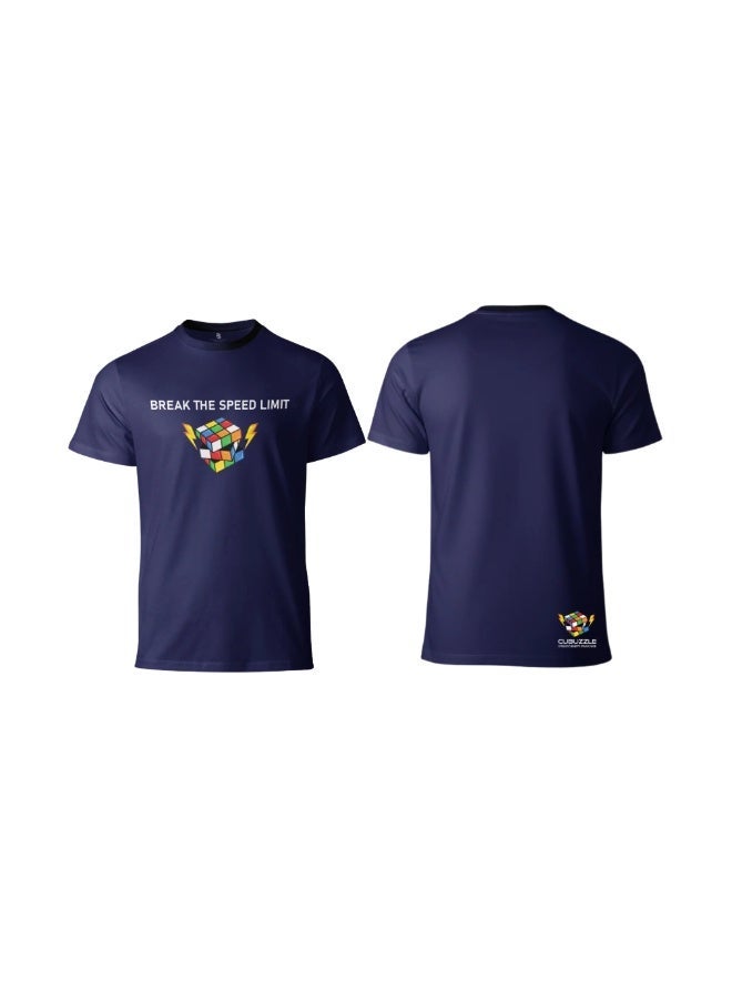Cubuzzle Break The Speed Limit Graphic Cotton T-Shirt Short Sleeve Blue L - Image 1