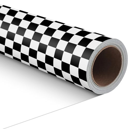 ZINTBIAL Checkered Flag Wrapping Paper Roll - Race Car Gift Wrap for Kids Birthday, Boys Girls Birthday, Baby Shower - 17 Inches x 16.5 Feet (24 sq. ft) - Image 1