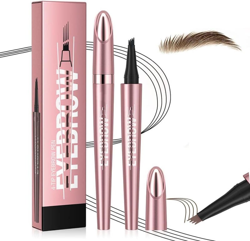 2025 New Waterproof Eyebrow Pen, 3D Microblading Eyebrow Pencil, Long-Lasting Eye Brow Pencil, 4-Fork-Tip Magic Eyebrow Pen, Create Natural Hair-Like Eyebrows (Dark Brown) - Image 1