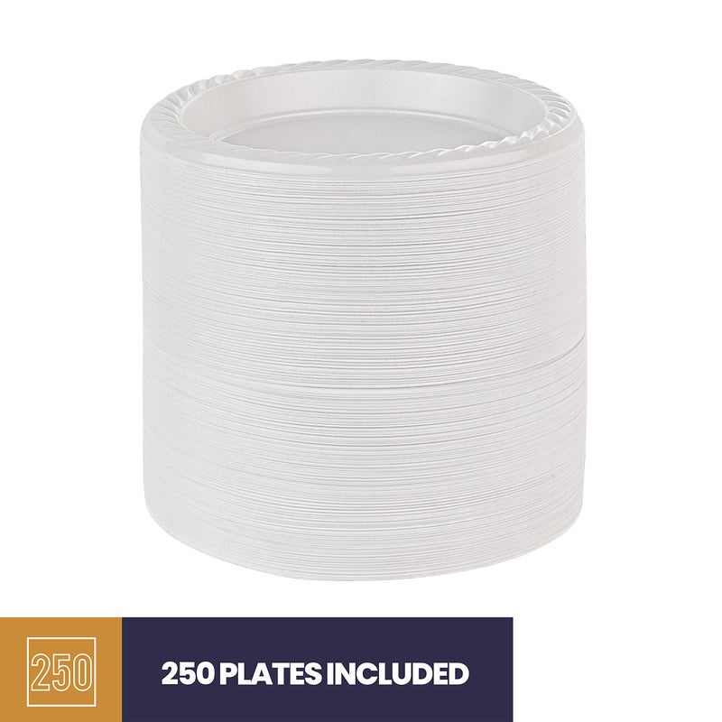 BluShine 250 Pack - 6 Inch White Plastic Plates Disposable Strong and Sturdy - Image 5